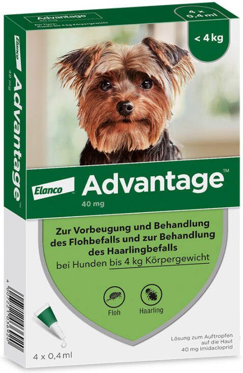 Advantage 2 x 4 Pipetten Â, ®, 40 voor honden van minder dan 4 kg Dubbelpak online kopen