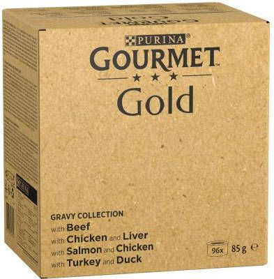 Entertainment Surrey Petulance Gourmet Gold 12x + Mon petit 6 pack gratis! Gold Mousse 12 x 85 g  Mix(Konijn, kip, zalm & nieren ) - Voorbeesjes.nl
